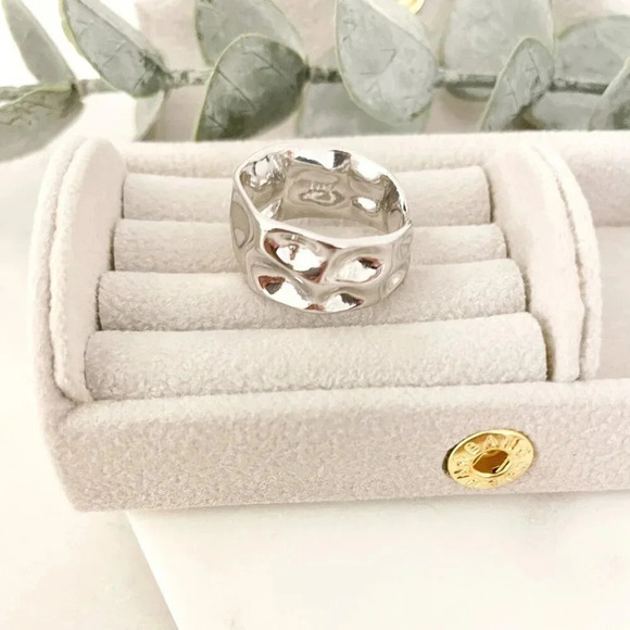 925 Sterling Silver Chunky Ring Thick Bold Geometric Textured Statement Ring